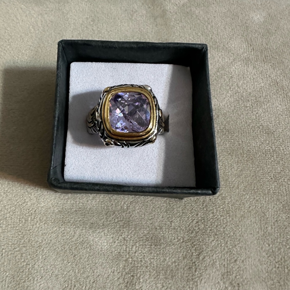 Elegant Two-Tone Ring with Purple Gemstone